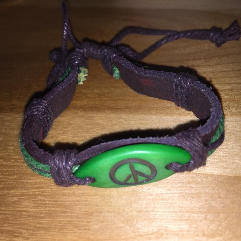 Carved Peace Sign Bracelet w/ adjustable cord